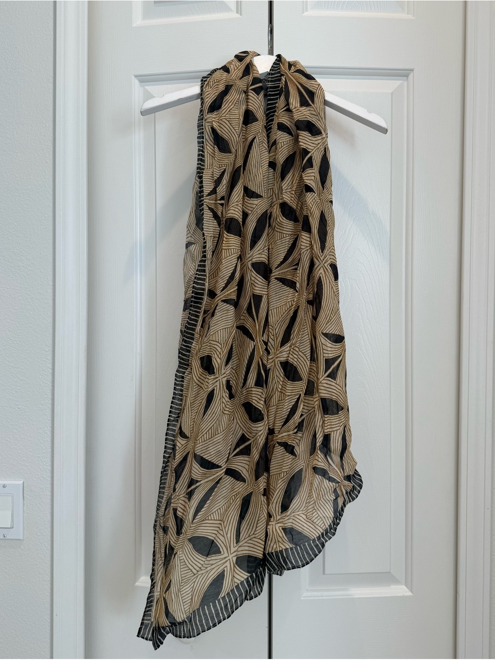 Anthropologie Black and Tan Leaf-Pattern Drapery Panel